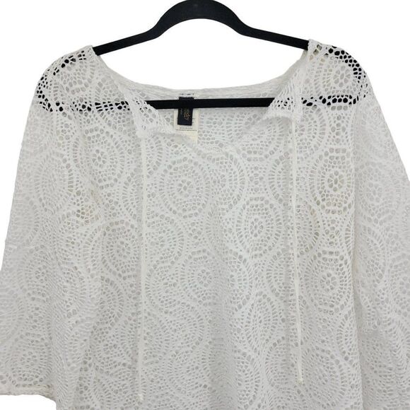 Laundry by Shelli Segal Swimsuit Coverup S White Lace 3/4 Sleeve Tunic Tie Neck - Picture 5 of 14